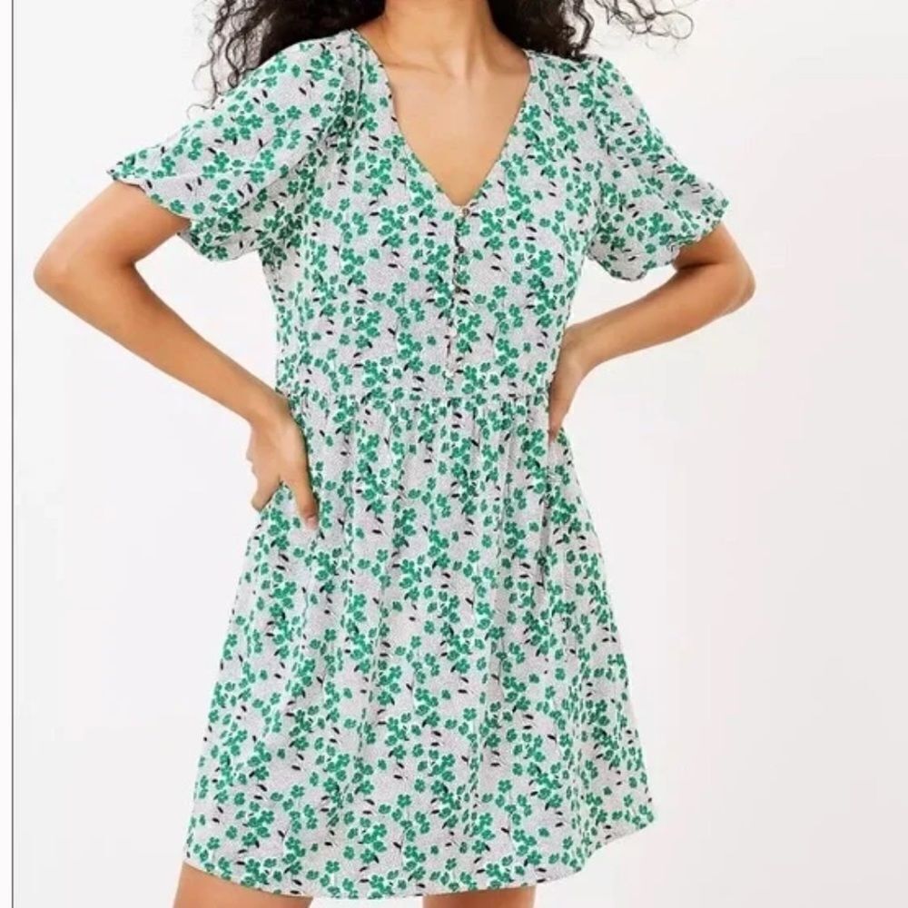 Loft green floral ruffle sleeve dress size 2p